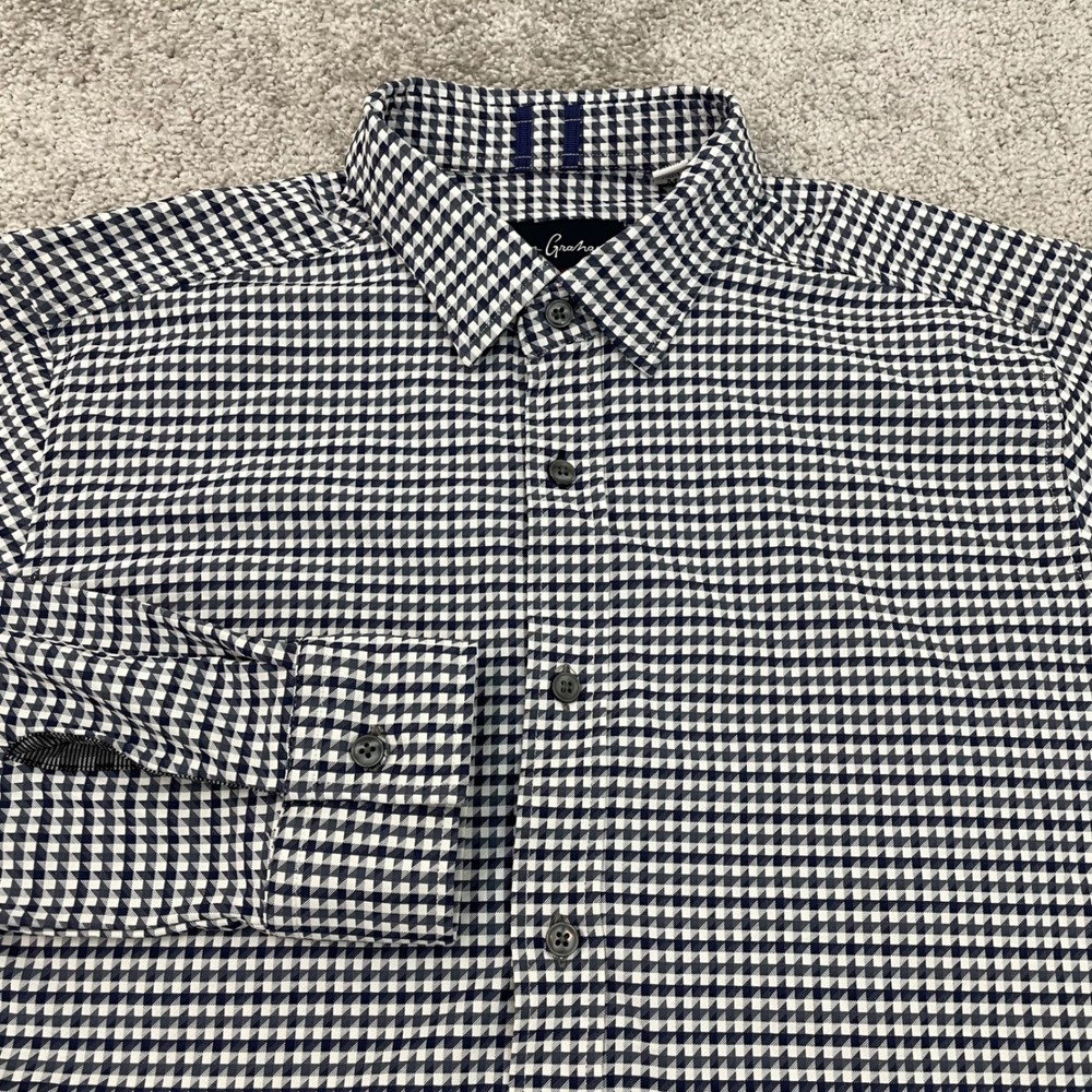 Robert Graham Dress Shirt Mens Medium Tailored Fit Button Up Houndstooth Gingham